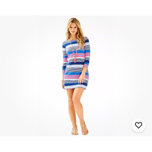 Lilly Pulitzer Sophie Size L UPF 50 True Blue Kaleidoscope Jungle Striped Dress - Picture 1 of 12